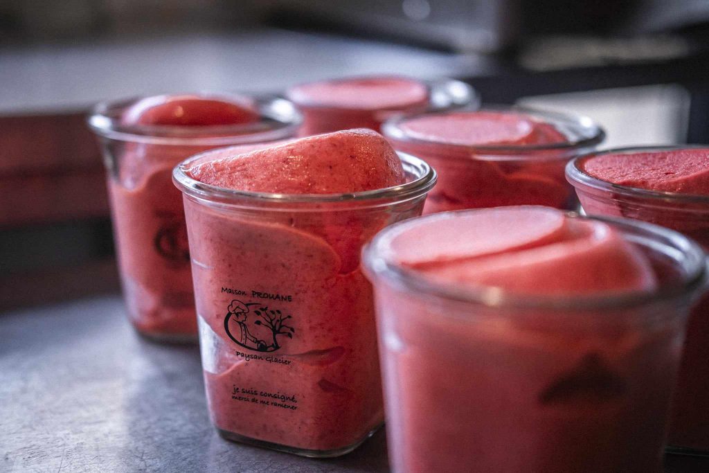 Sorbet artisanal à la fraise de la Maison Prouane