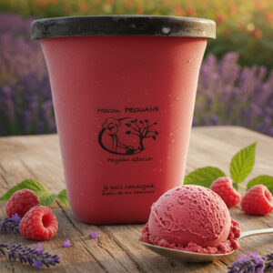 Sorbet artisanal à la framboise associé à la lavande de la Maison Prouane